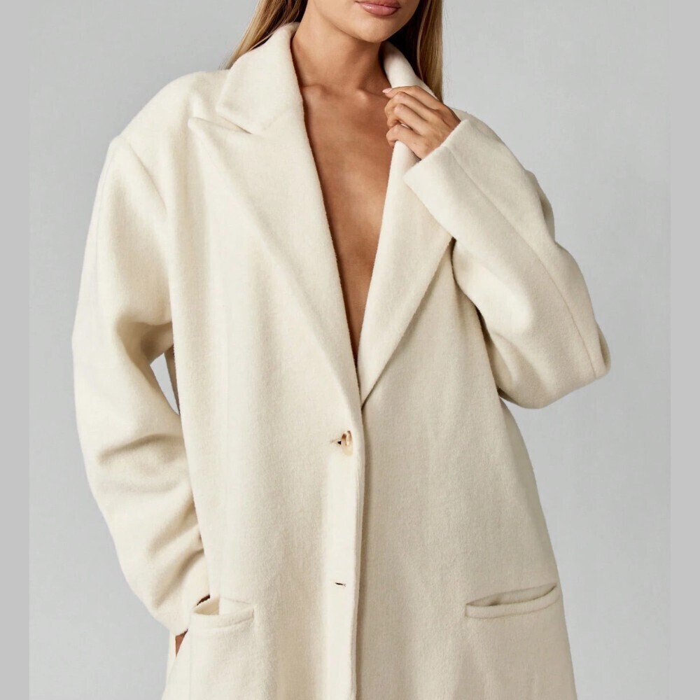 Cream Fringe Hem Oversized Longline Coat - Picture 3 of 6